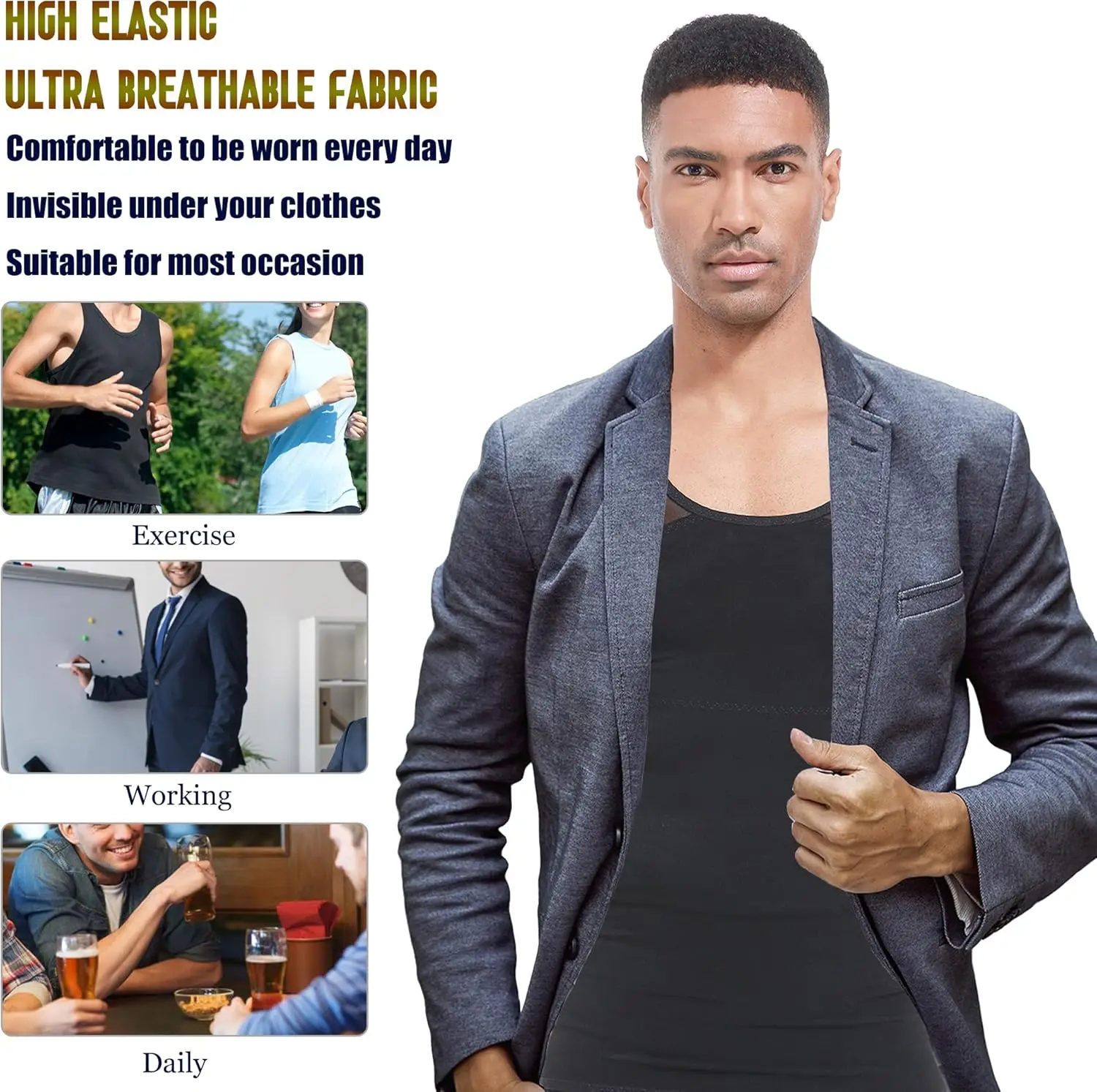 ISUP Camisa moldeadora de cuerpo adelgazante para hombre, tanque de compresión de pecho, camiseta interior con Control de barriga, ropa moldeadora