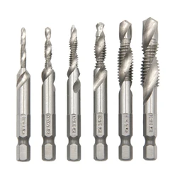 6PC British System Composite Tap High-speed Steel 4341 Machine Tap Opening Chamfer Tap Tool Drilling and Tapping Integrated Set