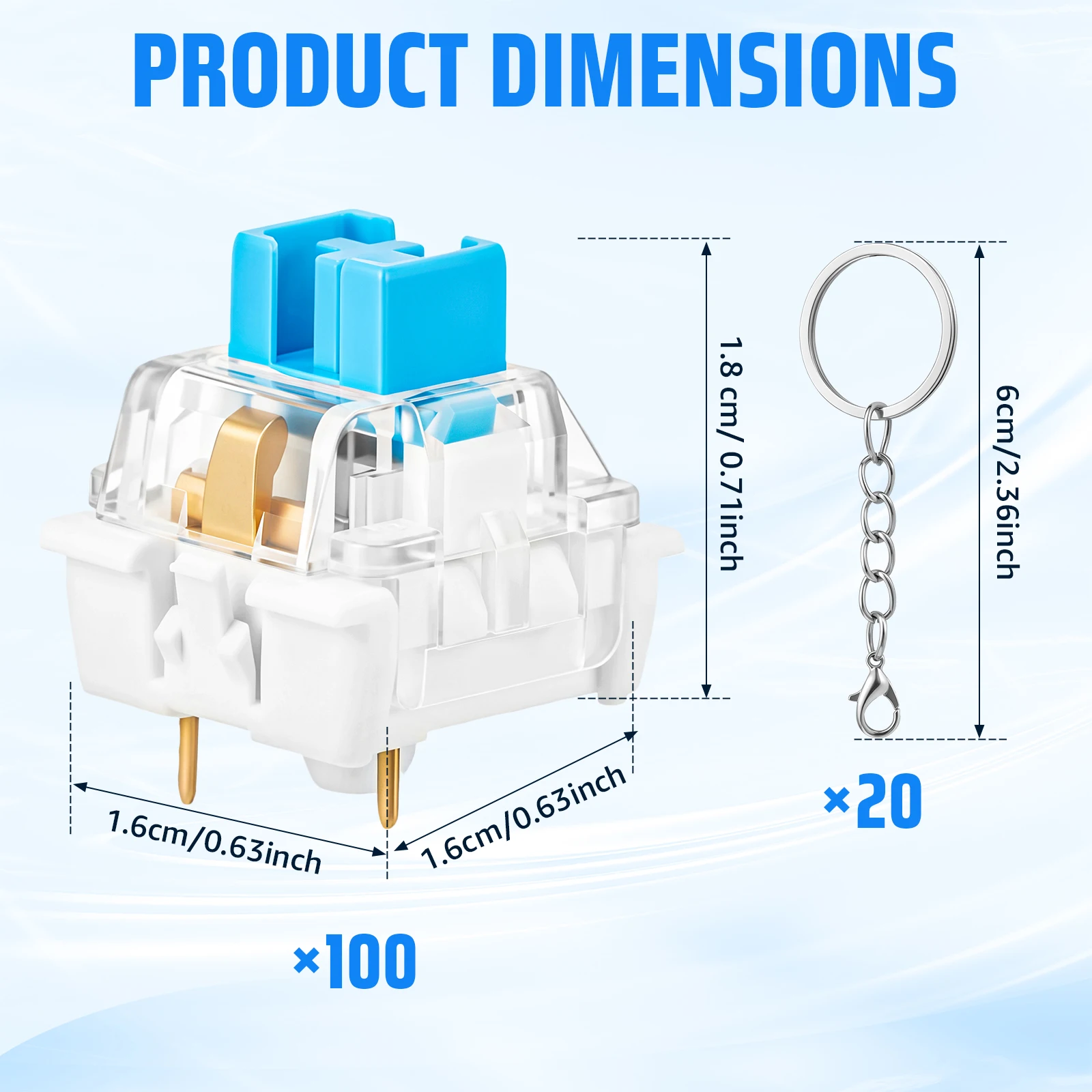 100PCS Blue Mechanical Keyboar - đánh giá và giá 3D Printing Keychain