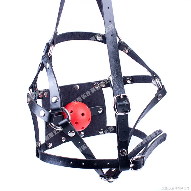 Leather Head Harness Mouth Gag Mask Hard Ball Mouth Gag BDSM Bondage Restraint Accessories Role Play System