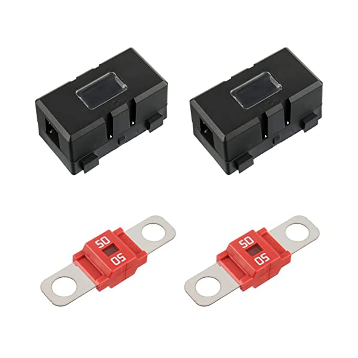 2 X ANS-H Car Fuse Holder and 2 X High Current Bolt on Midi Fuses 50A Amp for Cars, Trucks, Vehicles 50A