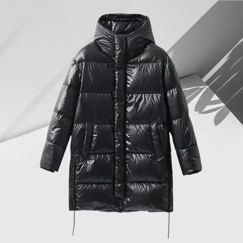 -30°Luxury Winter Men's Clothing Black Down Jacket White Duck Down Thick Warm Medium and Long Hooded Coat New Product