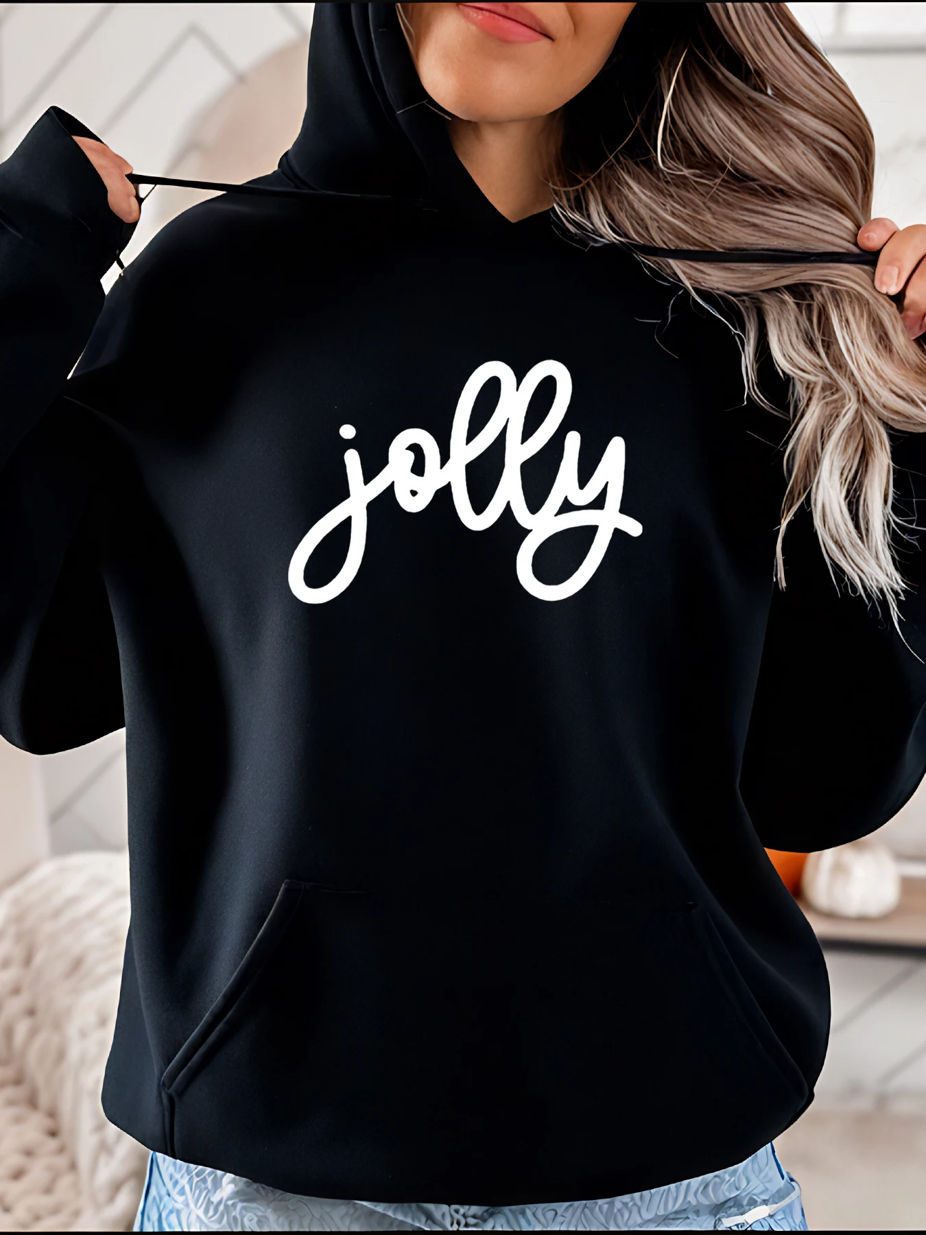 

Толстовка с принтом Jolly в повседневном стиле с курсивными надписями, женская осенне-зимняя одежда