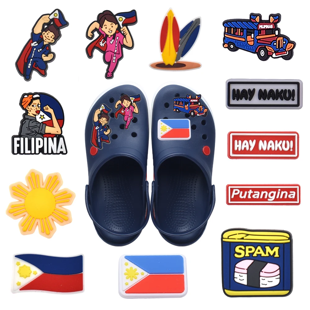 The Philippines Flag  Alligator Charm Colorful English Word Shoes Decorative Clogs Sandals Bracelet Accessories For Female Men