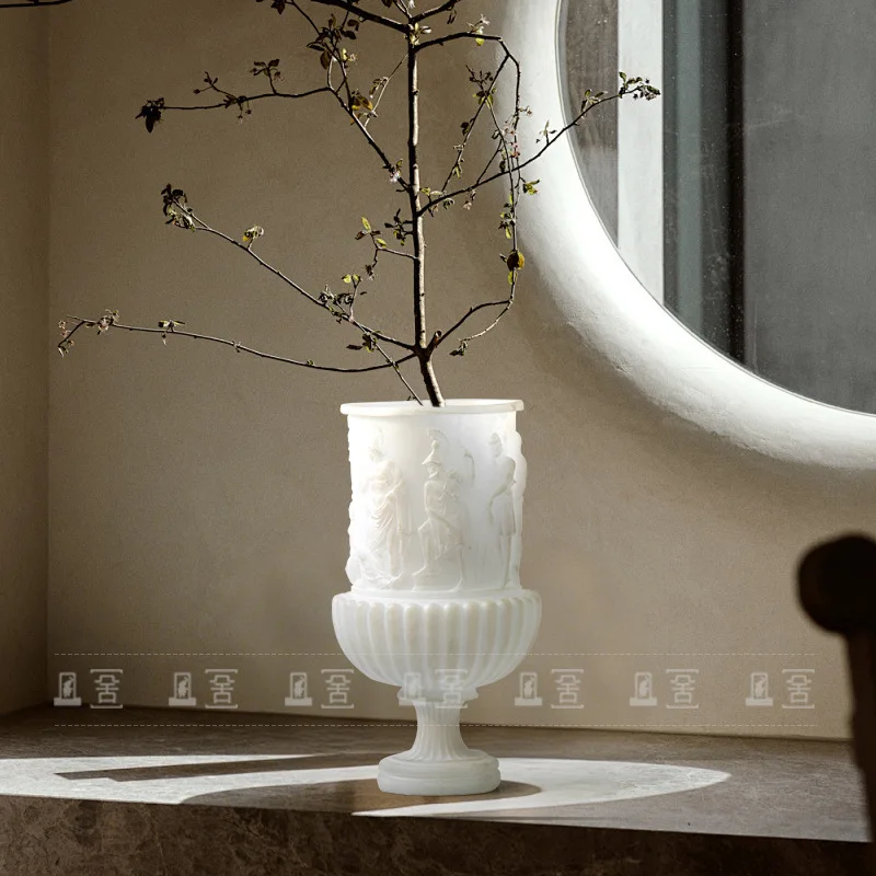 

Modern simple medieval imitation jade relief art flower ornaments model house villa living room vase decoration