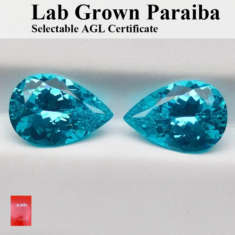Piedra preciosa de turmalina con forma de pera Paraiba cultivada en laboratorio para hacer joyería Diy, Material seleccionable, certificado AGL
