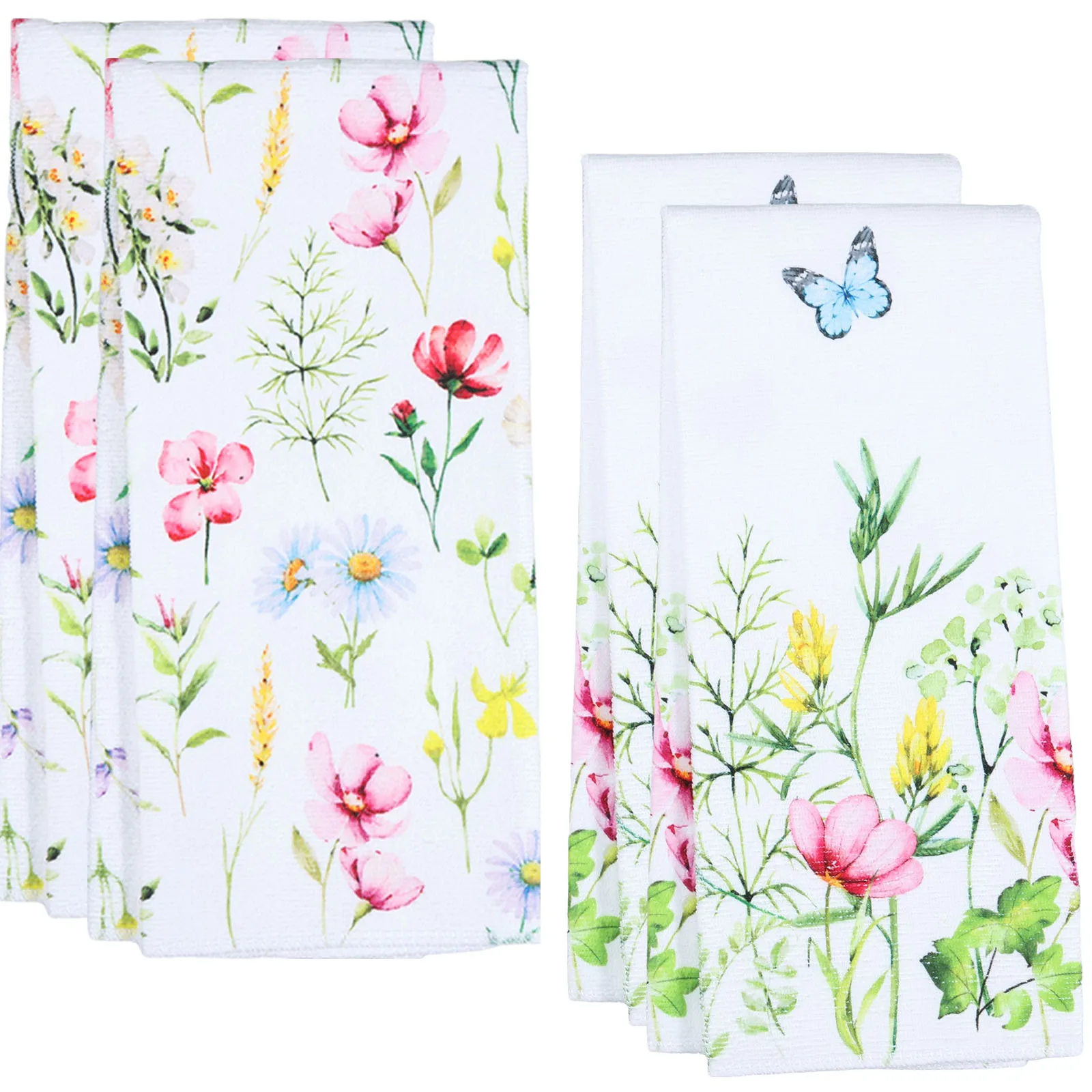 

4 Pcs Microfibre Kitchen Towels Floral Butterfly Dish Towels 27.5×17.7Inch Absorbent Cleaning Towels Soft Machine Washable Tea