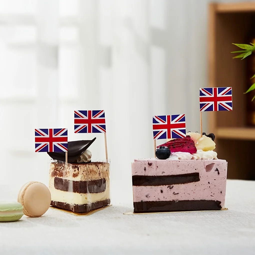 100pcs, British Flag Toothpicks, CupCake Topper, Cocktail Fruit Stick, Party Buffet Food Label, Plate Cheese Label