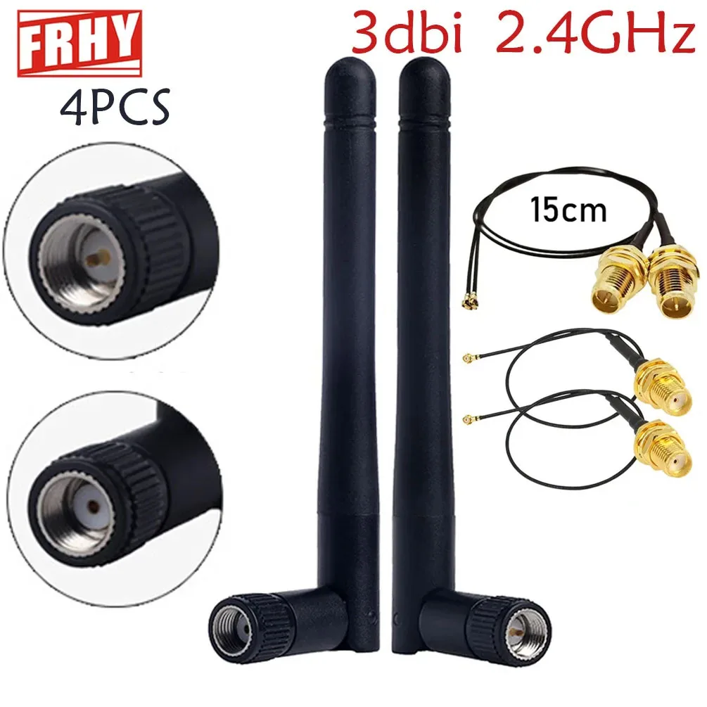 Image of 4 Stück WLAN-Antenne 2,4GHz 3dBi Faltbar mit U.FL IP-X zu SMA Anschluss 15CM Kabel für ESP32 ESP8266 Board Router Modul IoT-Gerät