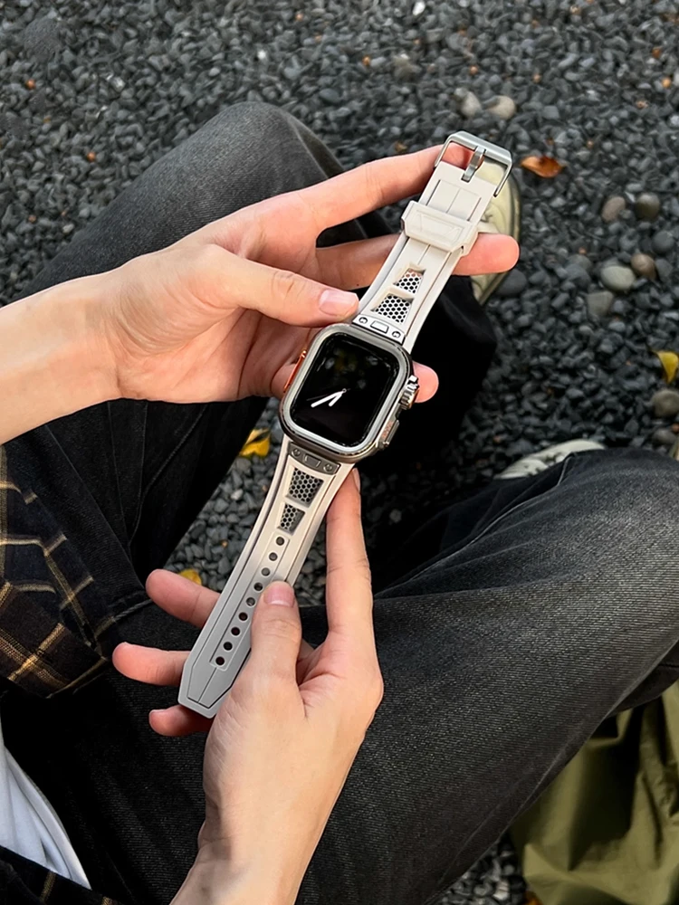 Sport Silicone Band For Apple Watch Ultra 2 10 9 8 7 6 5 4 Honeycomb Breathable Bracelet Strap For iWatch 42 44mm 45mm 46mm 49mm