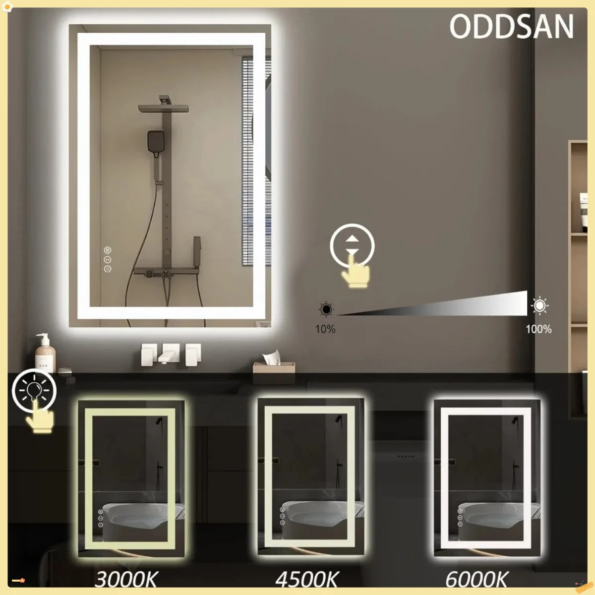 กระจกห้องน้ำแบบมีไฟขนาด 60x40 นิ้ว สำหรับติดผนัง, กระจกแต่งหน้าแบบมีไฟ LED, ปรับความสว่างได้, ป้องกันฝ้า, ได้รับการรับรองมาตรฐาน ETL