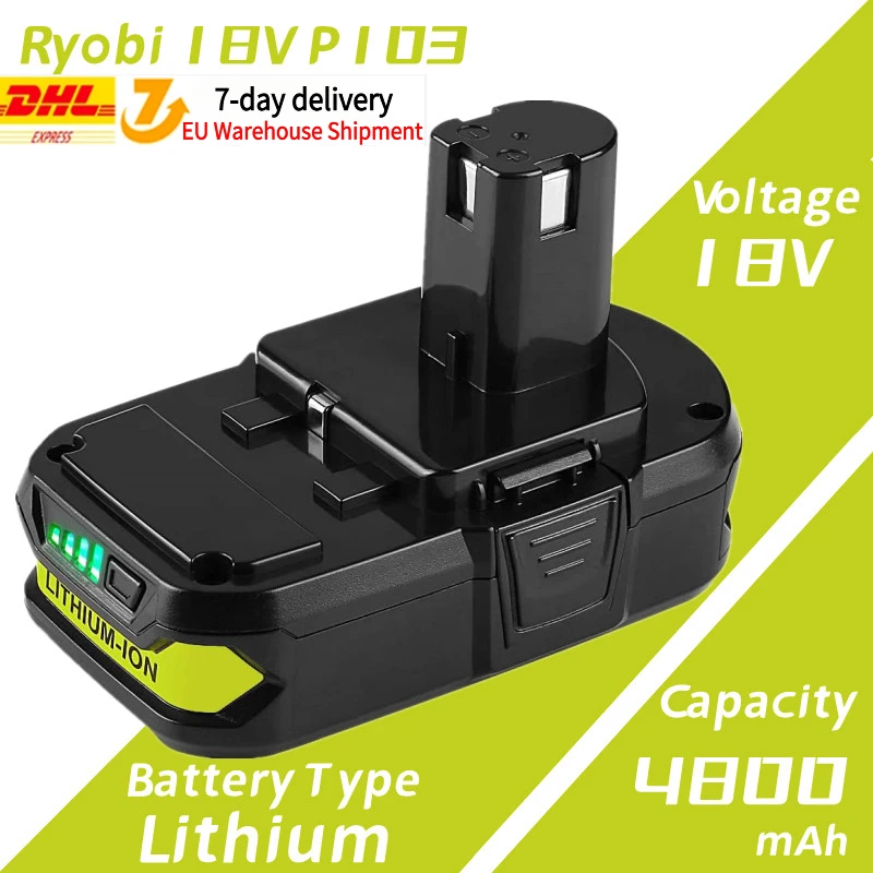 Upgraded 4800mAh Replacement Ryobi 18V Lithium Battery, Compatible with Ryobi 18 Volt ONE+ Plus P107 P108 P102 P103 P104 P105