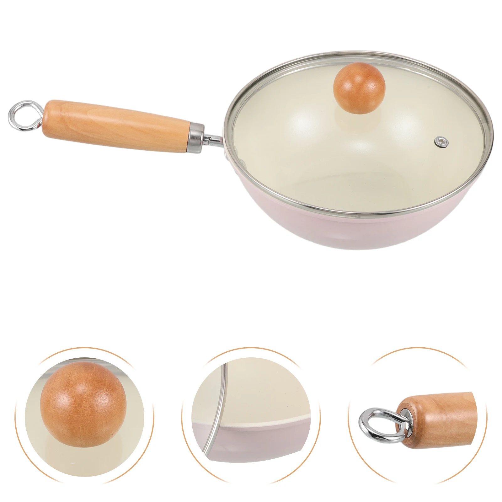 

Nonstick Iron Frying Pan Clear Glass Lid Wooden Handle Induction Compatible Skillet Cookware For Gas Stove Family Meals