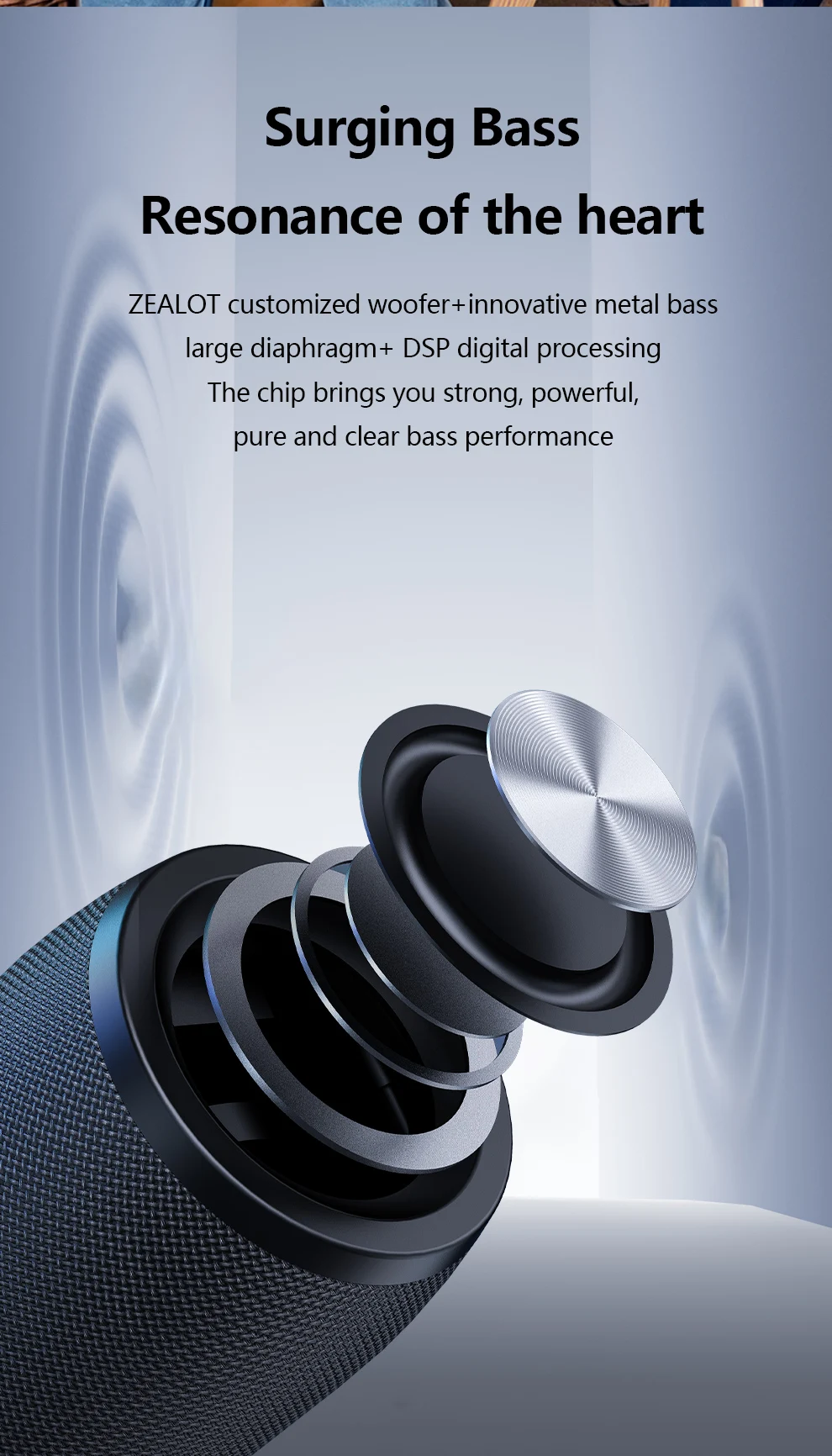 ZEALOT-S32 Tragbarer Bluetooth-Lautsprecher, Kabelloser Lautsprecher mit 2 Mikrofonen, für Strandpartys und Geburtstagsfeiern, Wasserdichter Lautsprecher – Detail 10