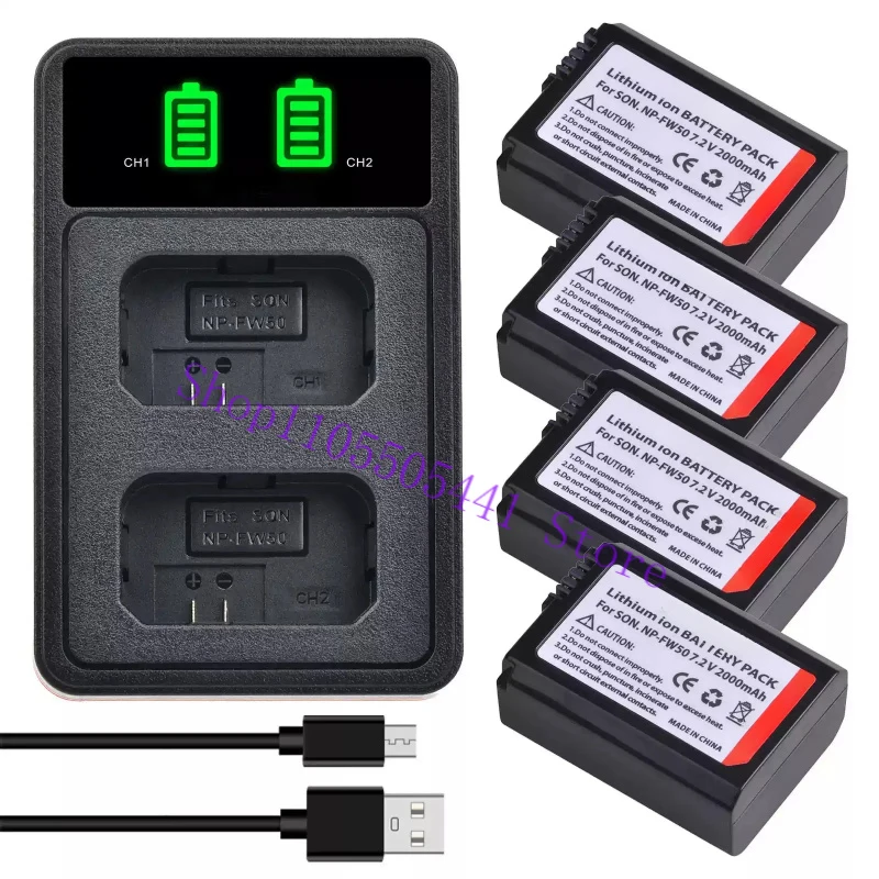 2000mAh NP-FW50 NPFW50 Digital Battery for Sony ZV-E10 A7 A7R A7RII A7SII A7S a6300 a6400 a6500 RX10 Series LED Dual Charger