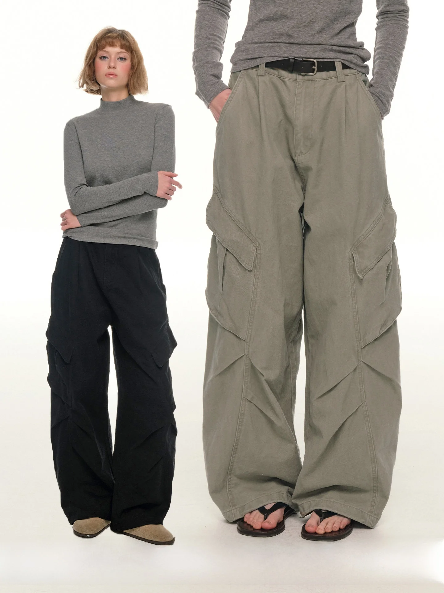 

UNRETRO American Retro Large ket Casual Work Pants Women's Autumn Winter New Sle Bla Knife Loose Wide Leg Pants