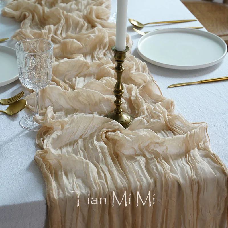 Lovely Semi-Sheer Gauze Table Runner Beige Cloth Cheesecloth Adding Delight To Rural Retro Wedding and Party Table Settings