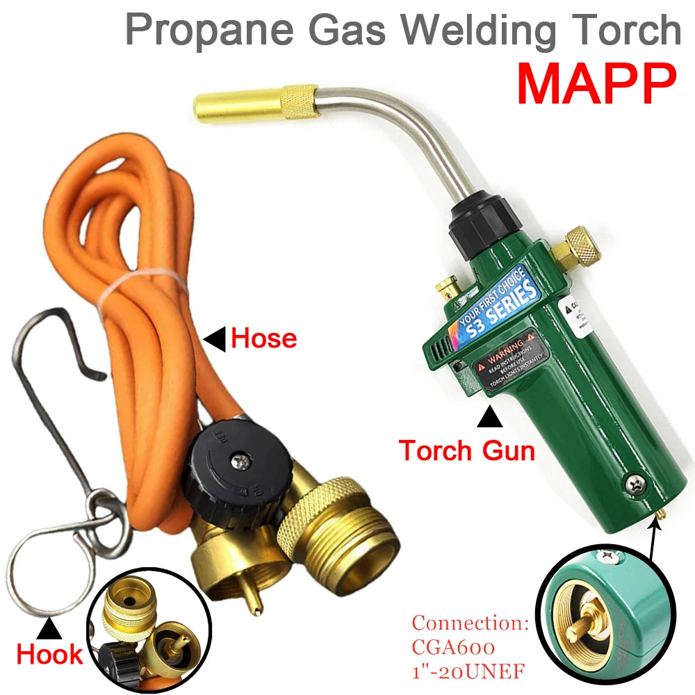 

Mapp Gas Brazing Torch Self Ignition Trigger 1.5M Hose Propane Welding Heating BBQ HVAC Plumbing Jewelry CGA600 Burner