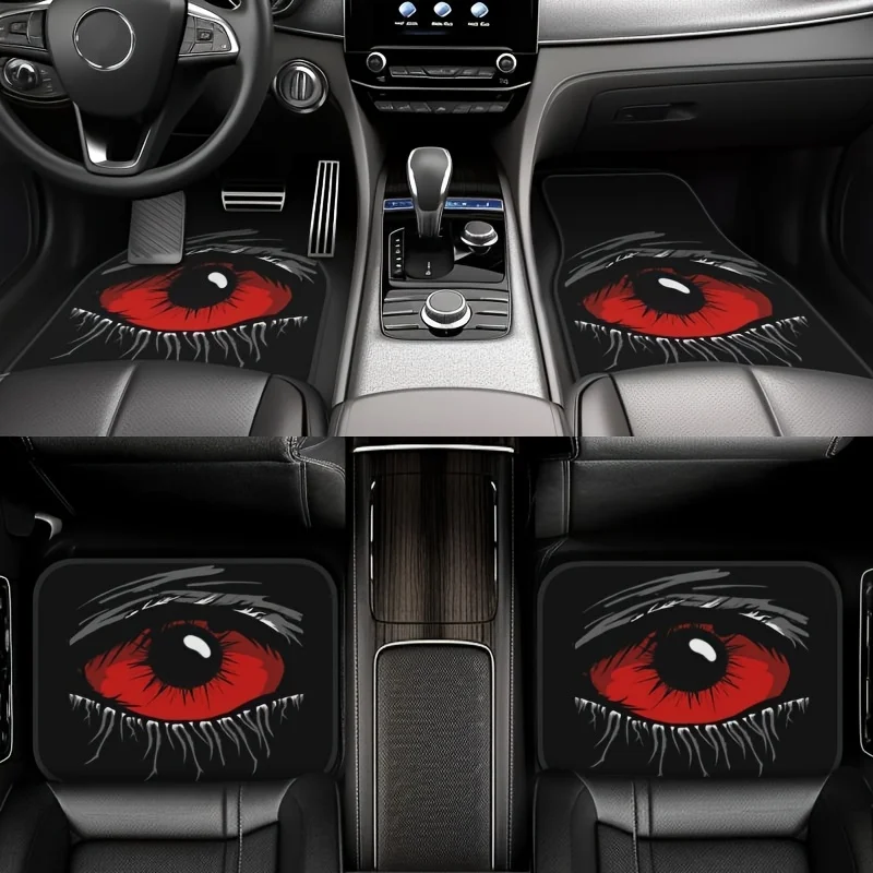 4pcs Red Devil Eye Print Car Floor Mats - Suitable For Cars, Trucks, SUVs - Ideal Holiday Gift, Unisex, Stylish Design, High-Qua