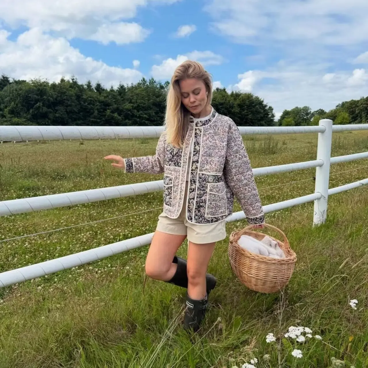 Faionable Floral Print Cotton Jaet Women's Stand Collar Patchwork Outerwear Long Sve Warm Autumn Spring Seasonal Wear