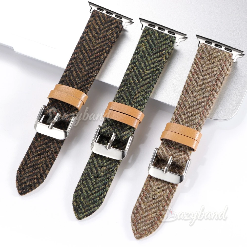 Vintage Woolen Leather Strap For Apple Watch Bands 49mm Ultra2 44mm40mm45mm41mm46mm 42mm Bracelet For iWatch Series 10 9 8 7 6 5