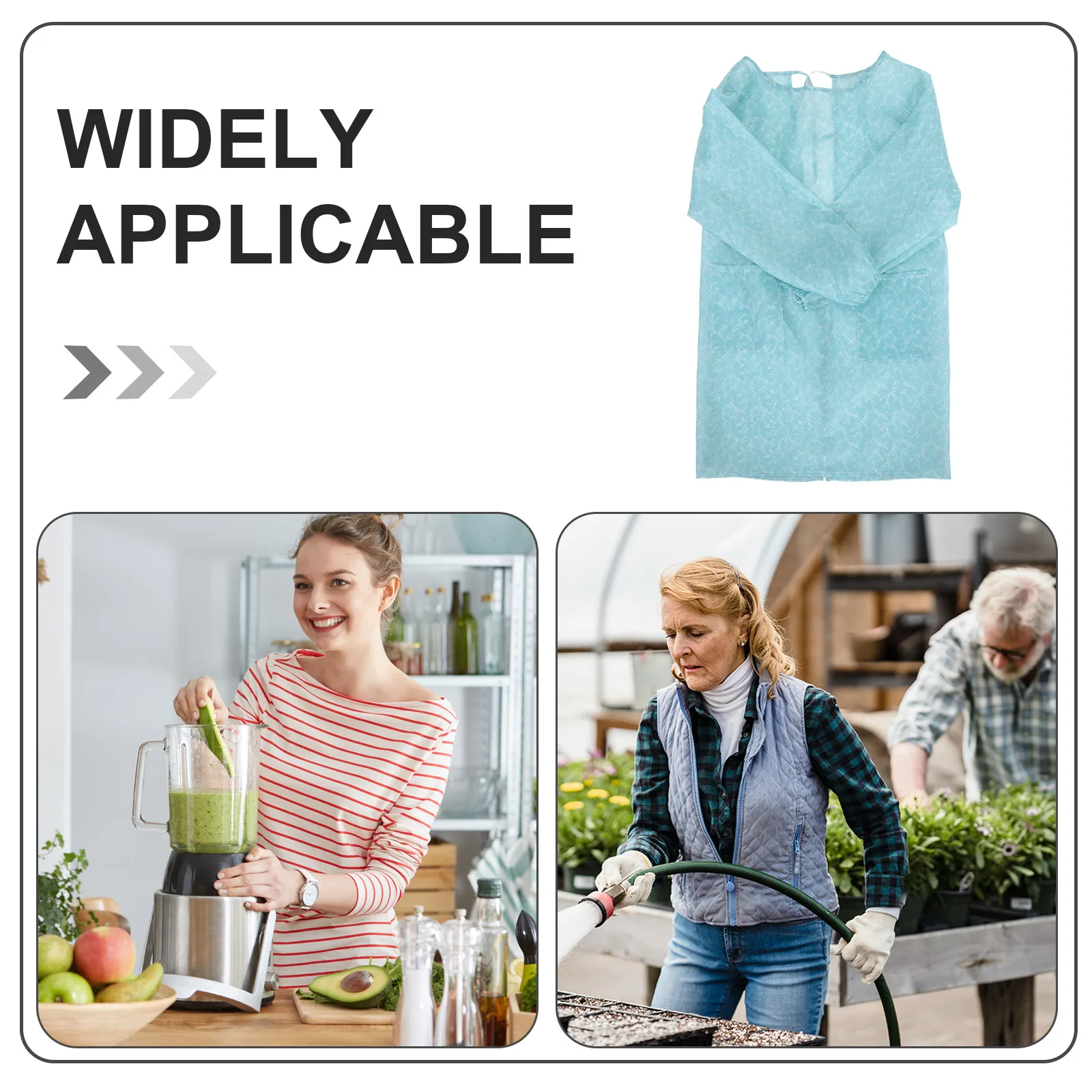 1Pcs Blue Polyester Apron with Sleeves Waterproof Cooking Smock for Home Hotel Bar Garden Baking Painting Cleaning Tasks Apron