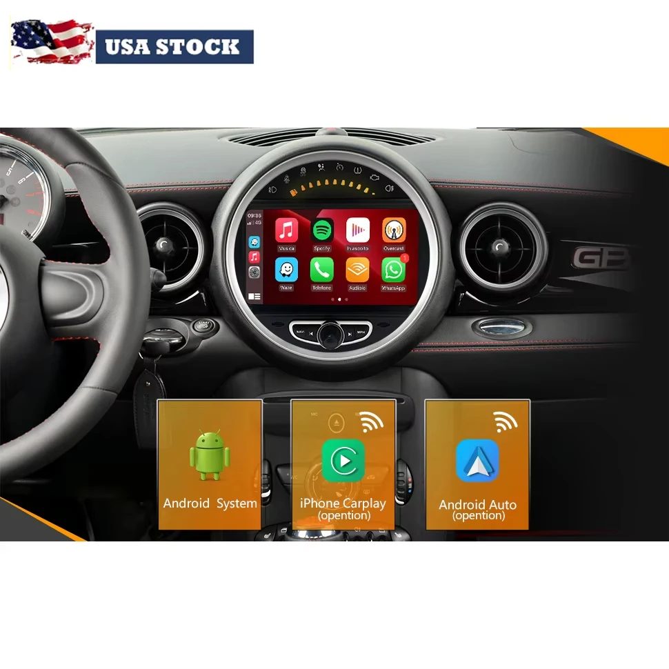 8 Inch Android Car Radio for Mini Cooper R55-R61, 64GB Storage,Wireless CarPlay & Android Auto, Built-in GPS WiFi DVD, Touch Screen Mirroring,Rear Backup Camera Support, YouTube/Spotify Access