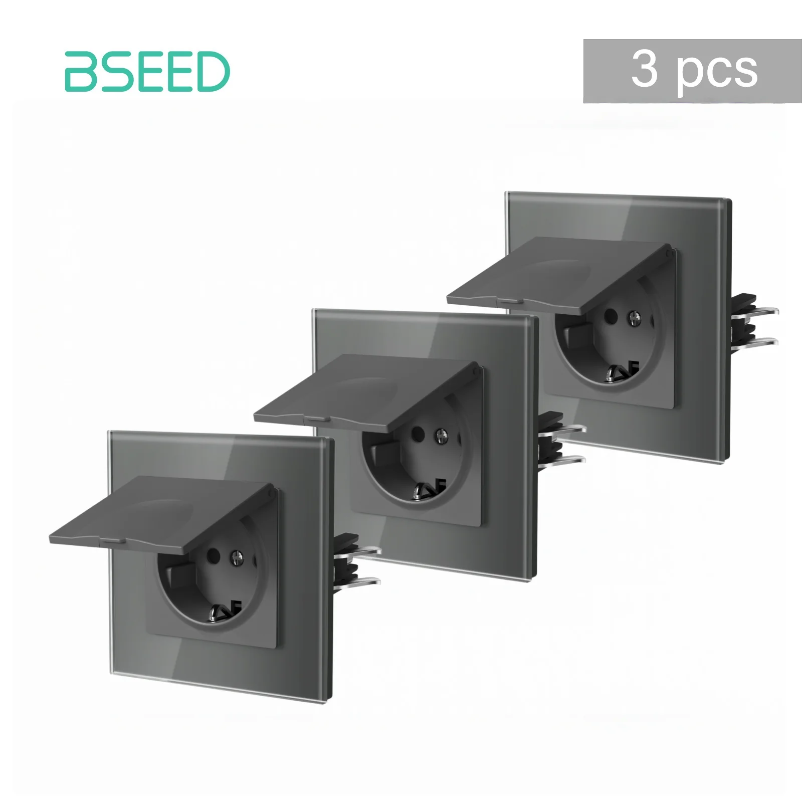 BSEED E-Serie EU-Standard Wasserdichte Wandsteckdose mit Abdeckung Kristallglas-Panel 16A 110V-250V