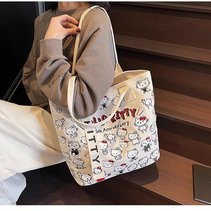 حقيبة حمل قماشية لطيفة على شكل قطة KT للنساء - سعة كبيرة، حقيبة يد بكتف واحد للطلاب، هدية عيد ميلاد مثالية للفتيات #5