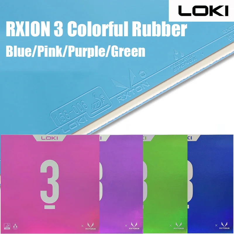 LOKI RXTON 3 Colorful Table Tennis Rubber Professional Ping Pong Rubber with Powerful Elastic Sponge Blue/Pink/Purple/Green