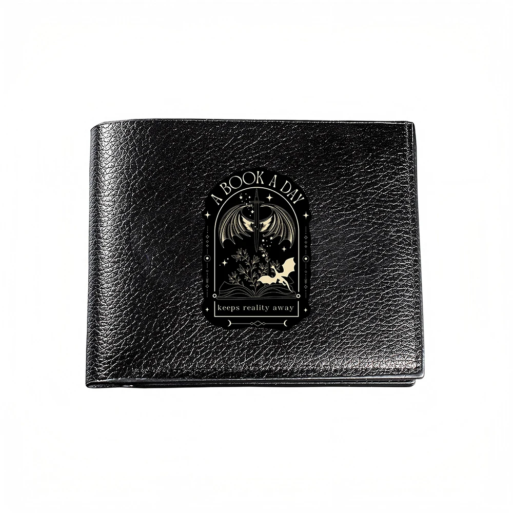 A Book A Day Keeps Reality Away Elegant Men's Wallet With Literary Motif And Night Sky Design For Casual Business Style