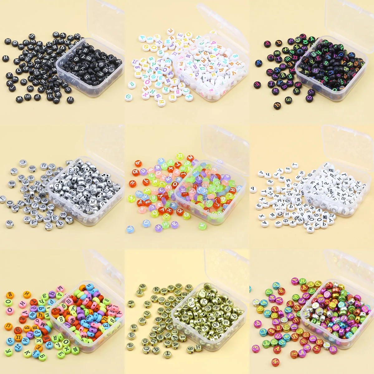DIY Kit Set 200Pcs Fashion Colourful Russian Letters Flat Round Acrylic Loose Beads For Jewelry Bracelet Necklace Accessories