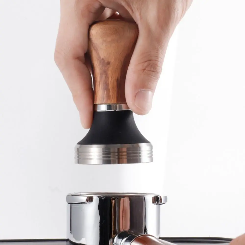 Stainless Steel Flat Base Coffee Tamper 51/53/58 MM Detachable Coffee Powder Pressing Hammer Manual Walnut Handle
