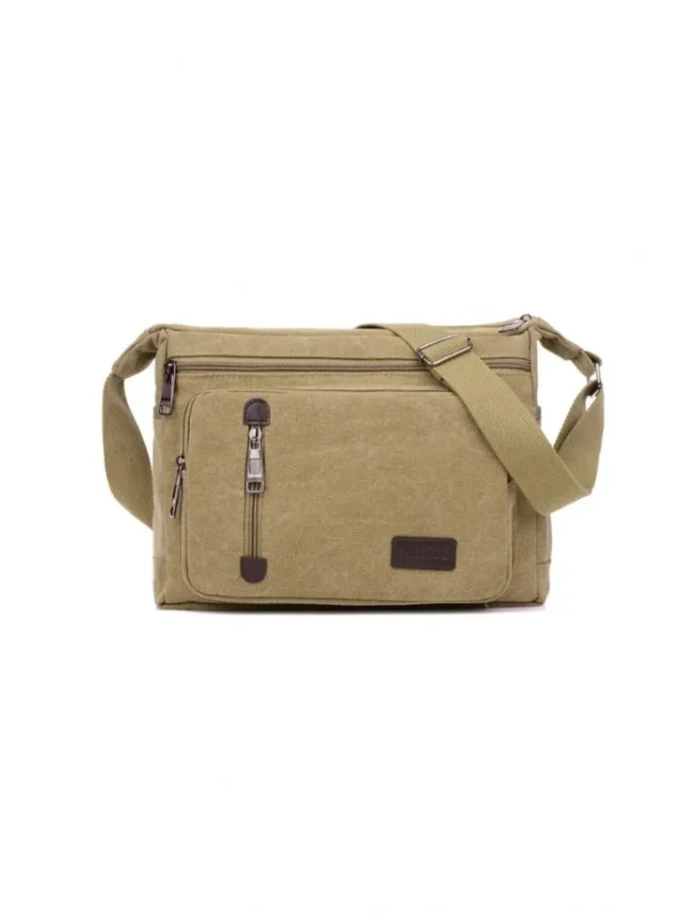 Torba na ramię typu crossbody z płótna dla kobiet i mężczyzn, retro, prosta, modna, wielowarstwowa, kwadratowa. — zdjęcie 2