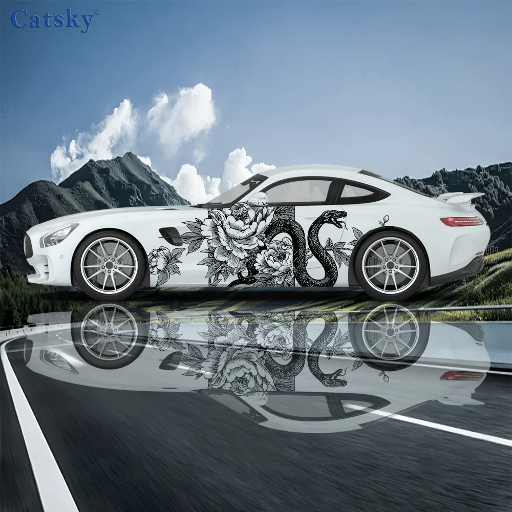 

Snake Black and White Pattern Stickers, Car Body Side Decals, PVC (Polyvinyl Chloride) Decoration, Universal Fit for All Cars ca