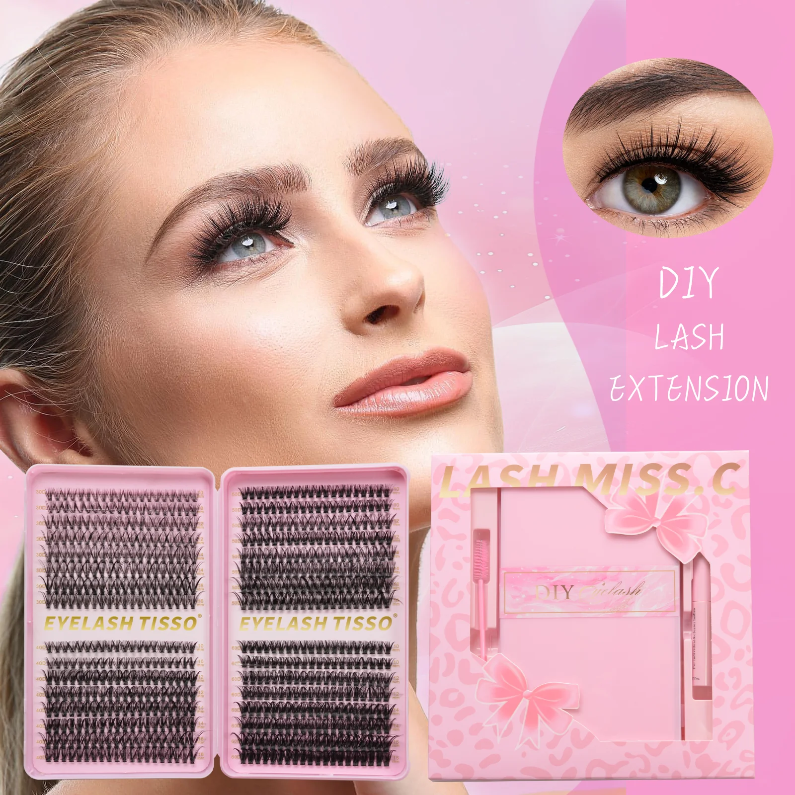 32 Reihen Mix Cluster Wimpern mit Bindung und Pinzette Make-up-Tools DIY Wimpernverlängerungsset für Wimpern Wasserdichtes Wimpernset dick