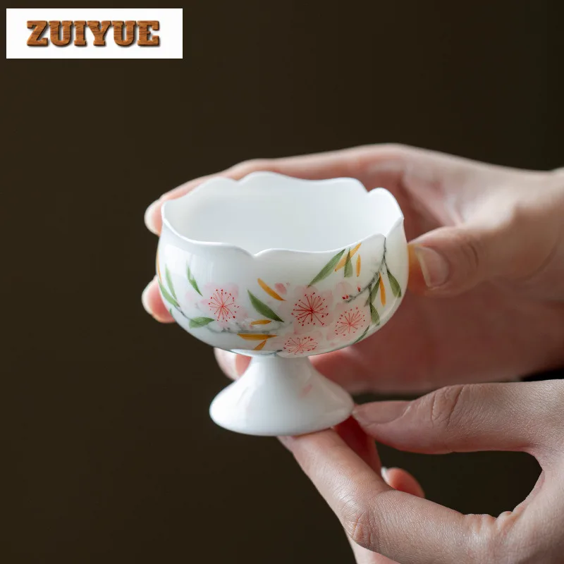 

2pc/lot Hand-painted Peach Blossom Teacup Antique Tea Bowl Water Jug Tea-tasting Fragrance Cup Chazhan Master Cups Tea Set 70ml