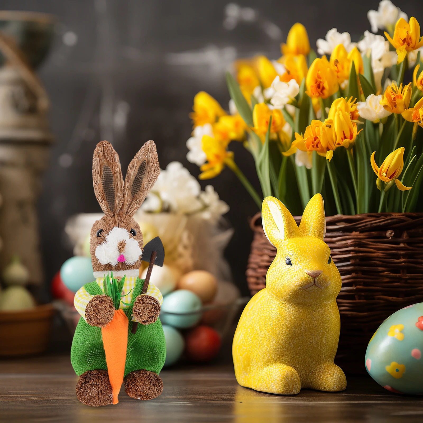 

Cute Cat Grass Rabbit Ornaments Straw Woven Figurine Luxury Cattail Desktop Bunny