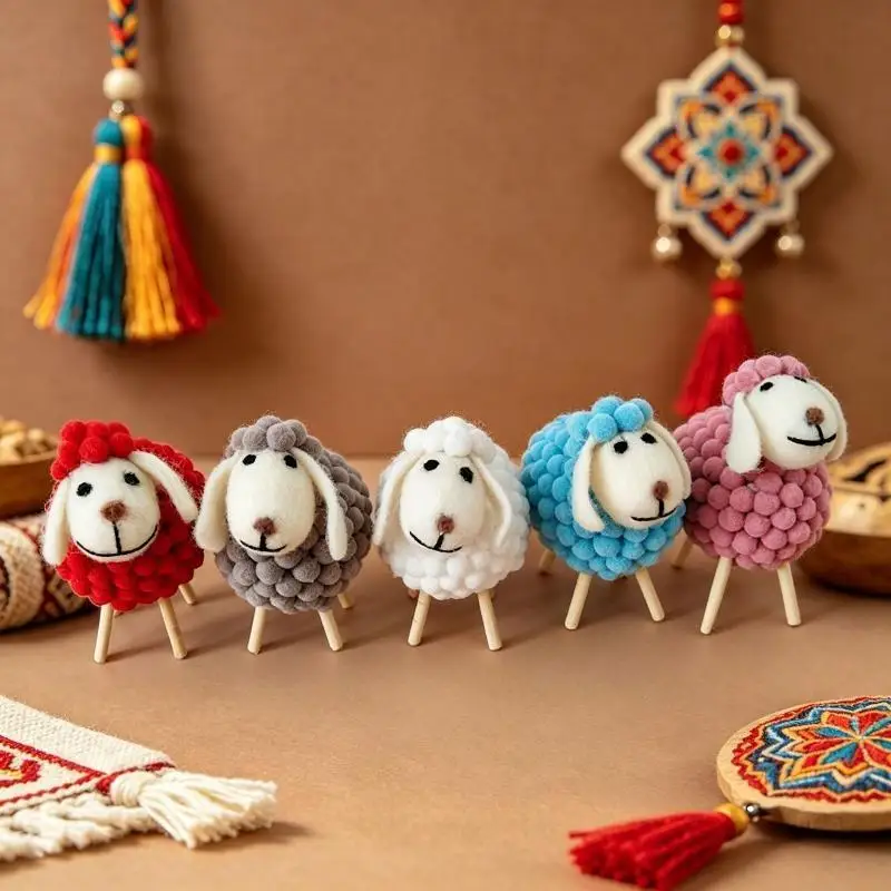 【MA】Handmade Mini Table Ornament Felt Sheep Figurines Miniatures Wool Felt Lamb Cute Toys Desktop Decor Home Furnishings Gifts