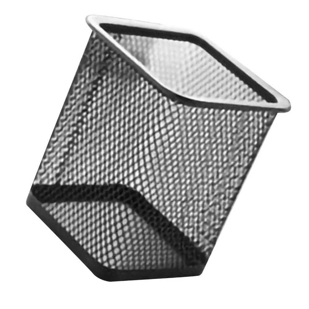 2 pcs Metal Pen Holder Solid Structure Smooth Surface Storage Bucket Square Shape Stable Base Desk Container Study Table