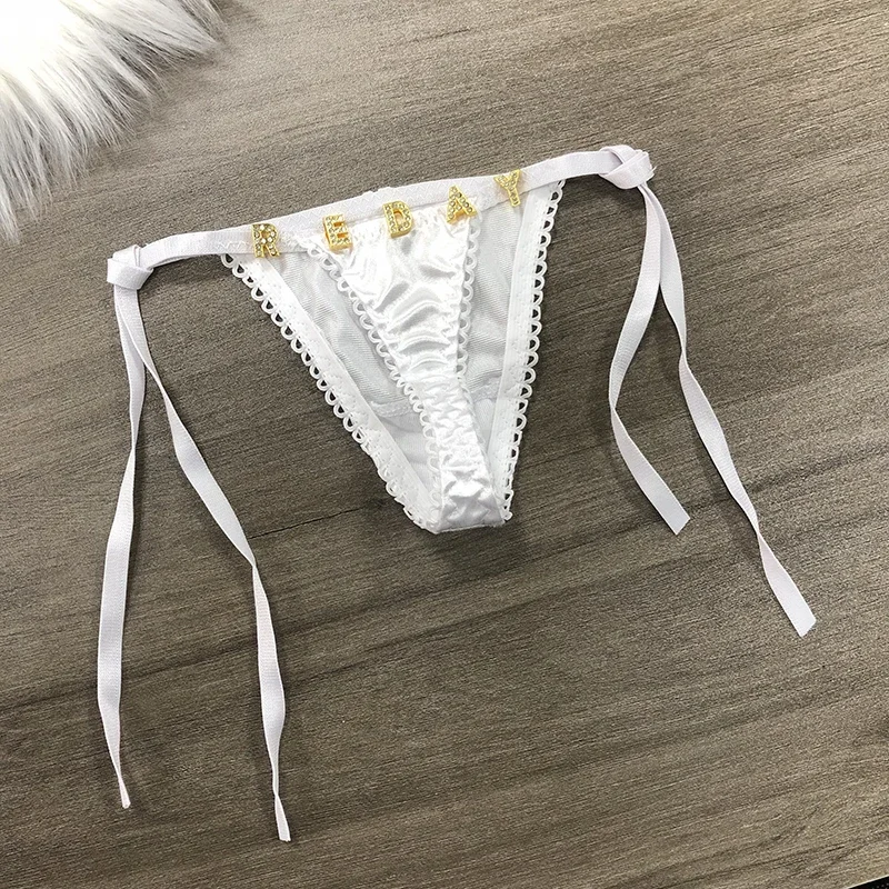 Custom Thongs Name Women Panties string Side Tie Sexy Personalized Briefs Bikini Custom Crystal Letter Underwear Holiday Gift