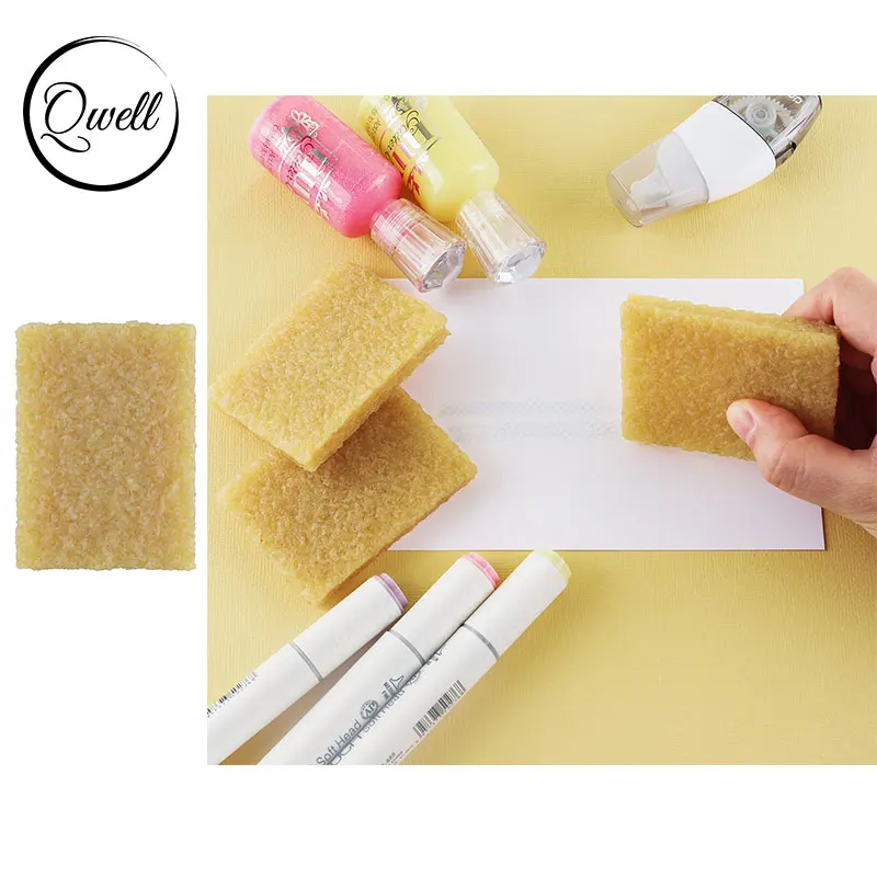 QWELL Glue Eraser Adhesive Cleaner Remover Rubber Cleaning Block for Removing Residue Glue Great for School Craft Kitchen Clean