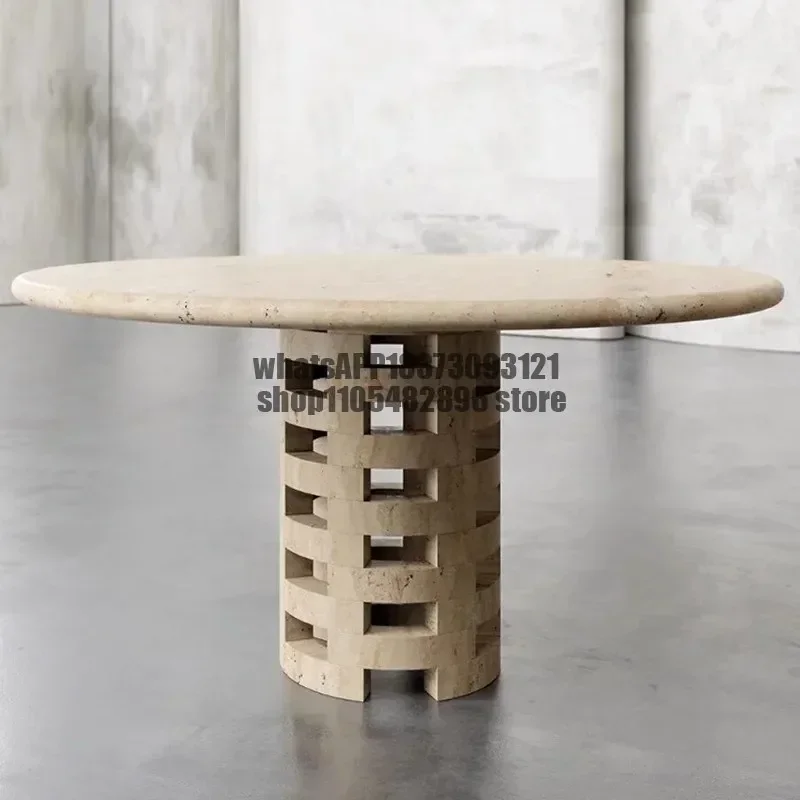 Wabi Sandy Wind Natural Travertine Dining Table Designer Light Luxury Villa Home Premium Dining Table Negotiation Table