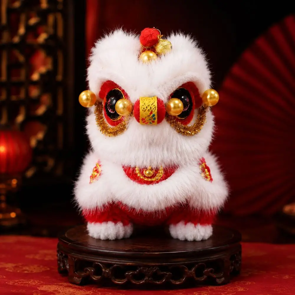 Handmade Lion Dance Plush Traditional Twisty stick Lion Dance Ornament Cute Soft Plush Chinese New Year Decoration Photo Props