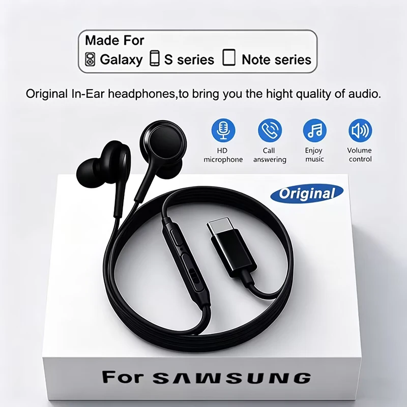 Original Type C Wired Headphones For Xiaomi 17 15 14 Pro Ultra 3.5mm Earphones For Redmi Poco Huawei Samsung Earbuds Accessories
