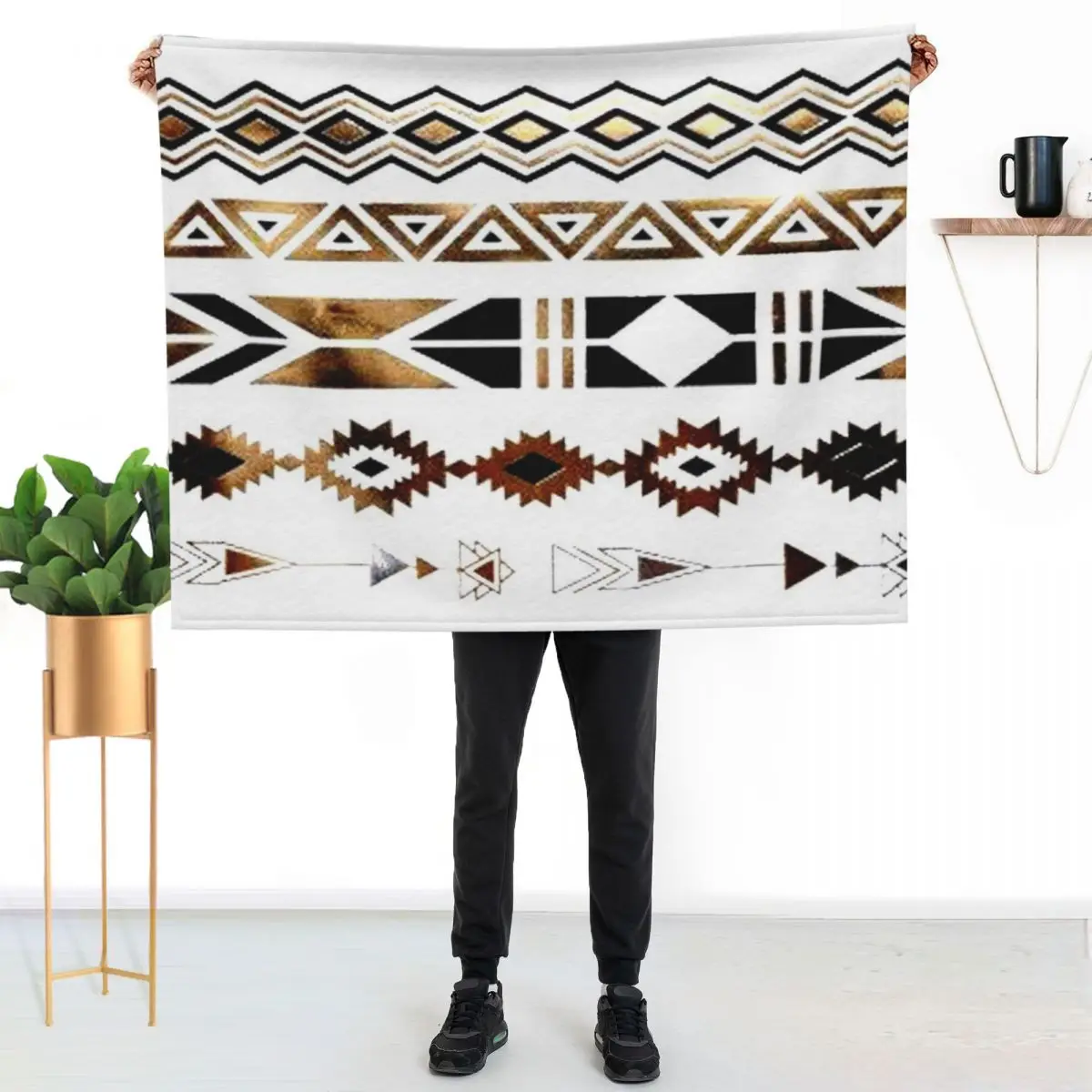 Tribal Aztec Gold and Black Design Throw Blanket Soft Beds Sofa Blankets For Baby Personalized Gift Baby Furrys Blankets