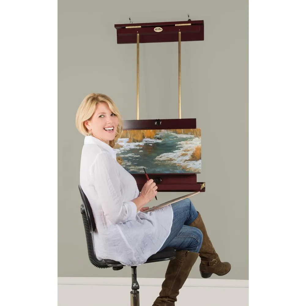 中型壁掛けディスプレイと絵画イーゼル - 幅32インチ、最大高さ40インチのキャンバスを収納可能 - マホガニー仕上げ