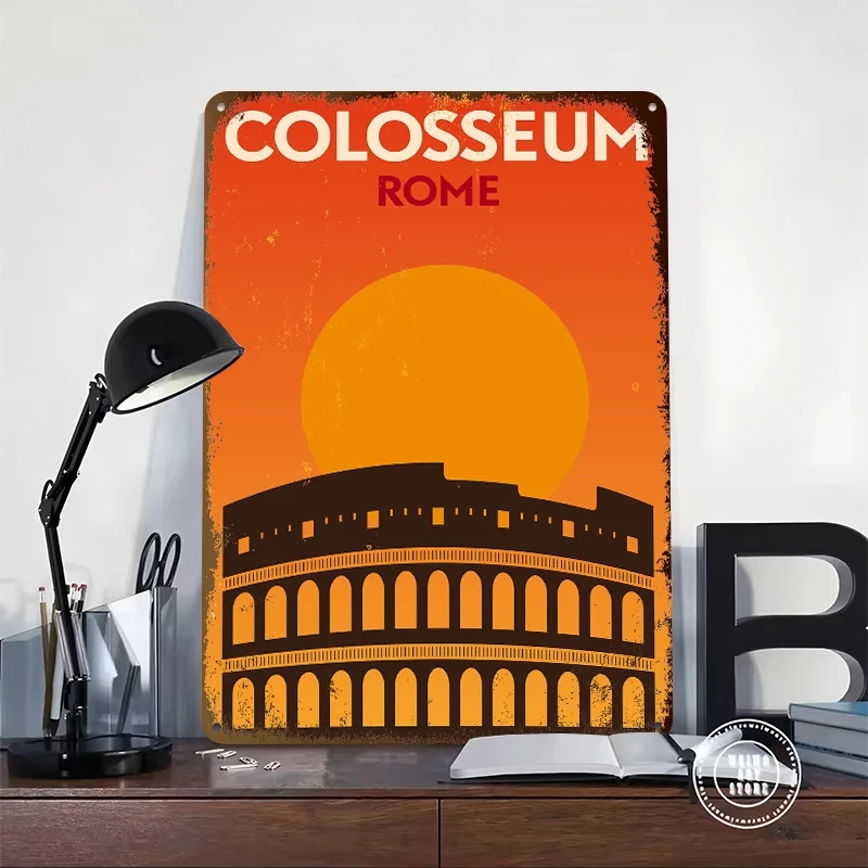 Colosseum Italy Vintage Poster Customized Vintage Metal Signs Wall Art Retro Tin Plaque for Mancave Decoration Gaming Desk Decor