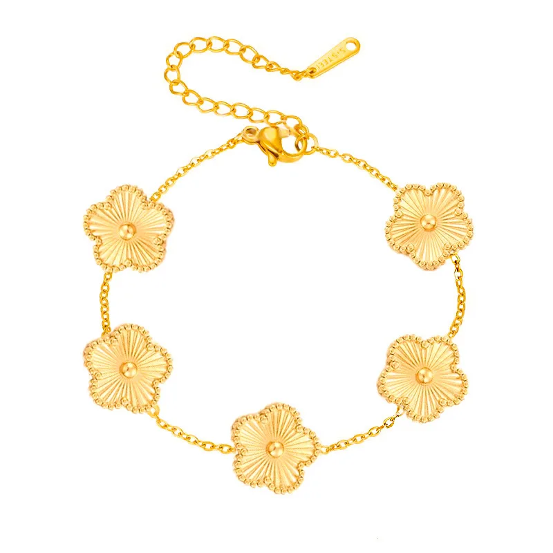 Five Leaf Flower Luxury Bracelet for Women Gold Color Charm Bracelets Jewellery Clover Fashion Jewelry Gifts