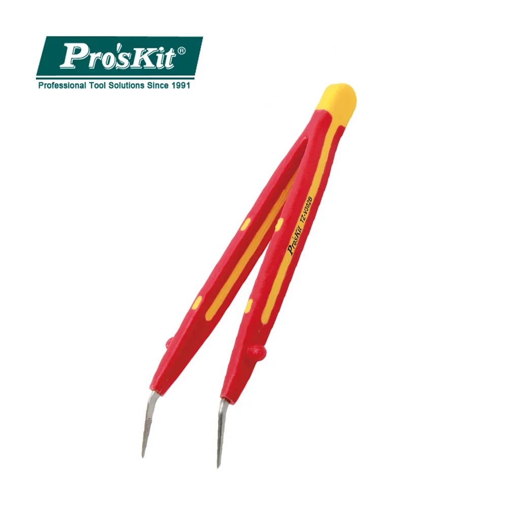 Pro'sKit TZ-V302B Electrician Curved  Pointed Stainless Steel Tweezers Resistance To High Pressure Lnsulated Tweezers